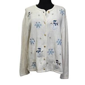 Crystal Kobe Christmas Sweater L Snowman Embroidered Cotton Blend Whimsigoth